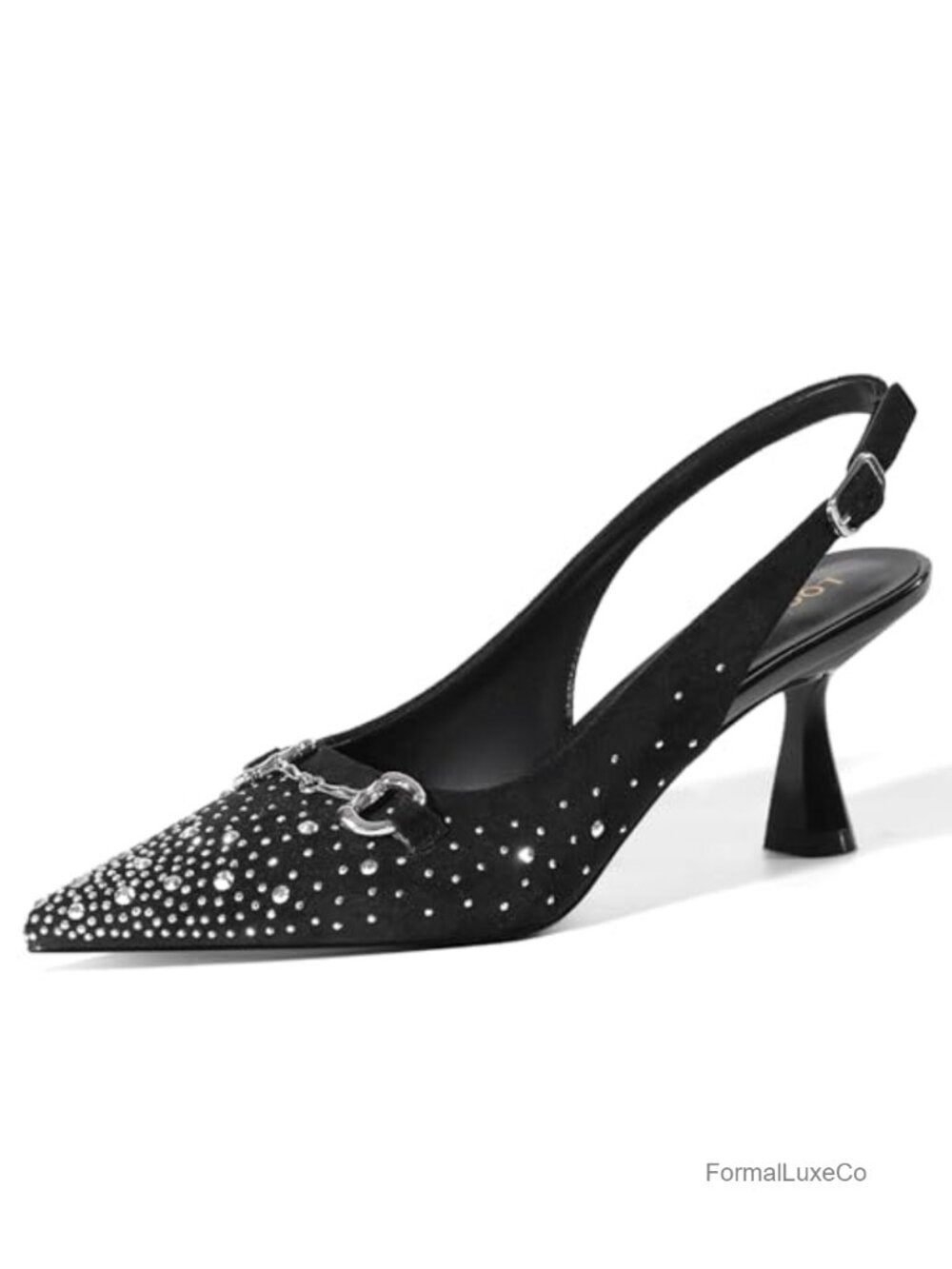 Kitten Heel Slingback Pumps Sparkly Rhinestone Pointed Toe Dress Shoes
